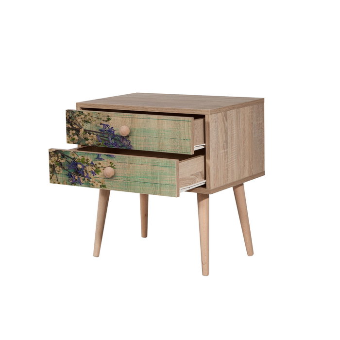 Hanah Home Two - 727 Mesita de Noche Roble Sonoma con 2 Cajones Fabricada en Tablero Melamina y Patas de Carpe